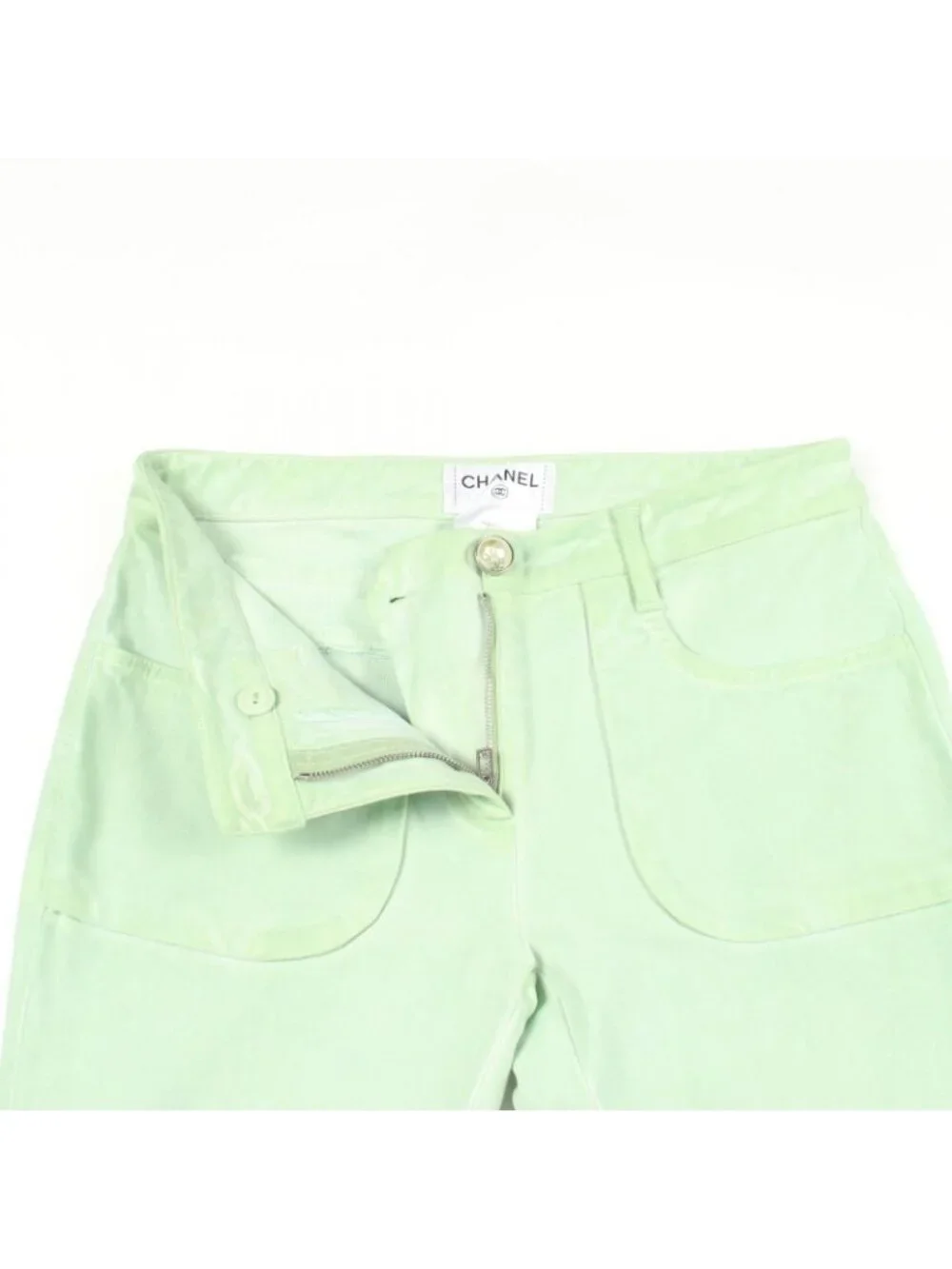 Chanel Pants CC Logo Pearl Button Skinny Cotton
